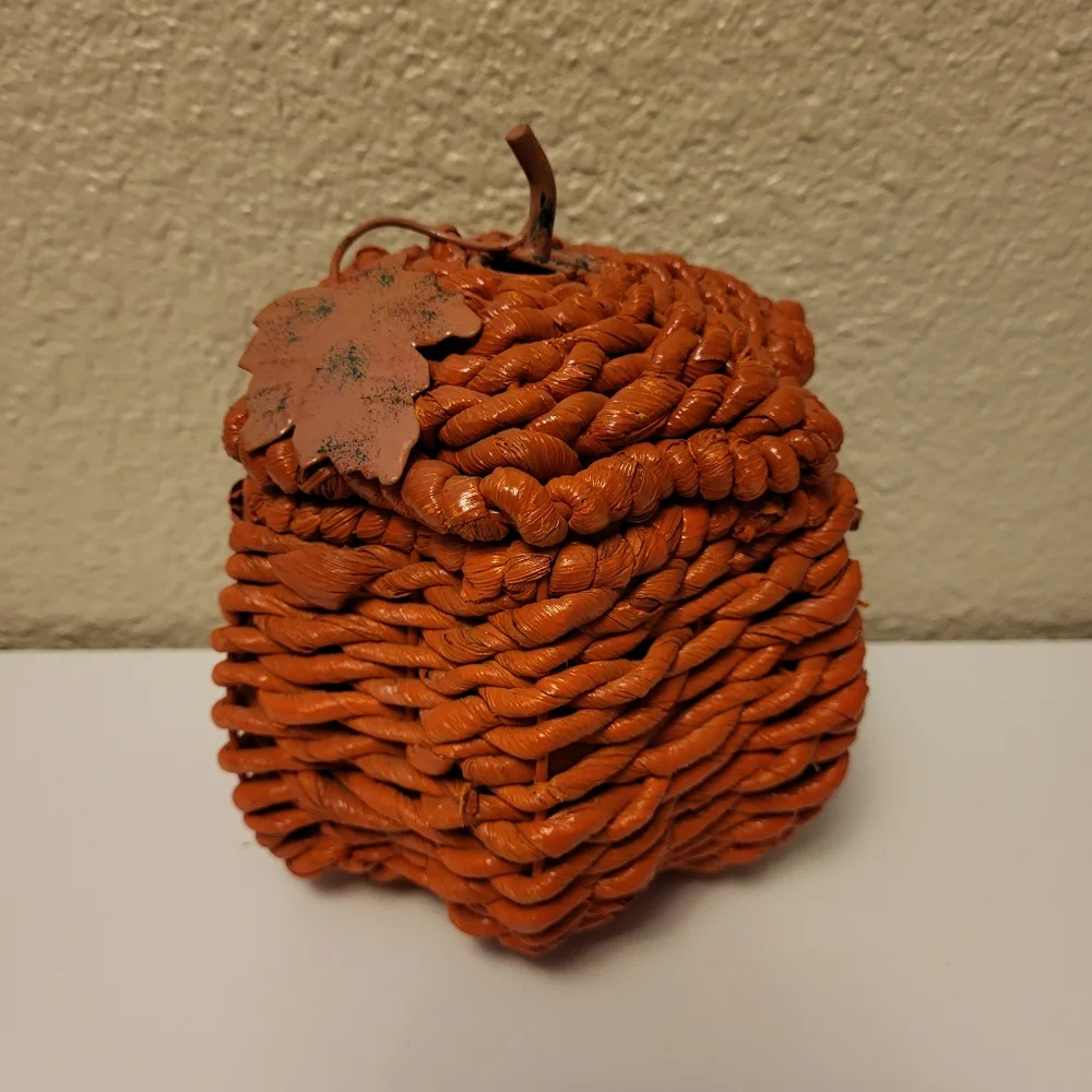 Set of Three Lidded Wicker Pumpkins